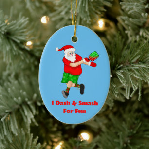 Funny Santa Playing Pickleball I Dash & Smash Spaß Keramik Ornament