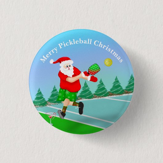 Funny Santa Playing Pickleball Merry Volley Xmas Button (Vorderseite)