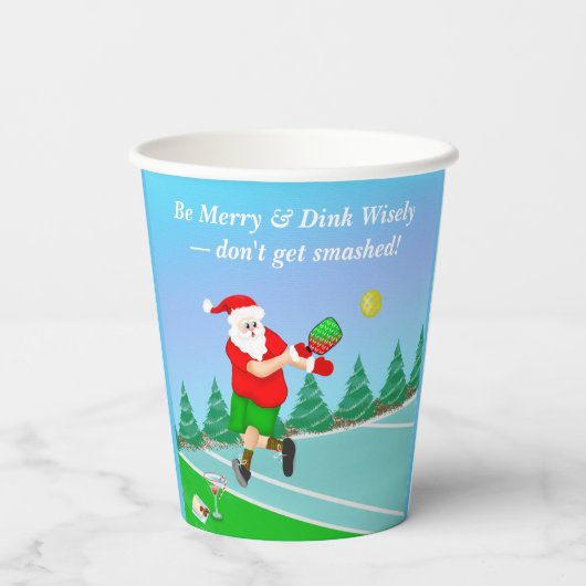 Funny Santa Playing Pickleball Merry Volley Xmas Pappbecher (Rückseite)
