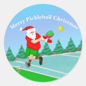 Funny Santa Playing Pickleball Merry Volley Xmas Runder Aufkleber (Vorderseite)