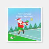 Funny Santa Playing Pickleball Merry Volley Xmas Serviette (Vorderseite)
