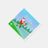 Funny Santa Playing Pickleball Merry Volley Xmas Serviette (Ecke)