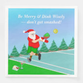 Funny Santa Playing Pickleball Merry Volley Xmas Serviette (Vorderseite)
