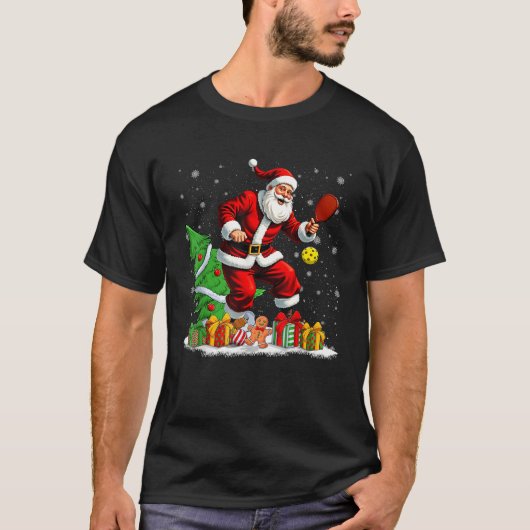Funny Santa Playing Pickleball T-Shirt (Vorderseite)