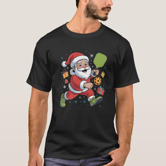 Funny Santa Playing Pickleball Weihnachten Weihnac T-Shirt (Vorderseite)
