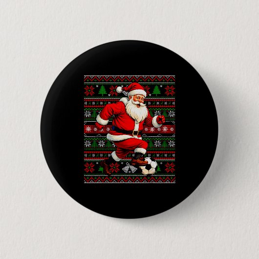 Funny Santa Playing Soccer Ugly Christmas Sweater Button (Vorderseite)