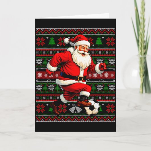 Funny Santa Playing Soccer Ugly Christmas Sweater Karte (Vorderseite)
