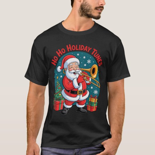 Funny Santa Playing Trombone Holiday Chrismas Xmas T-Shirt (Vorderseite)