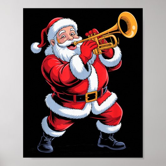 Funny Santa Playing Trumpet Holiday Chrismas Xmas Poster (Vorne)