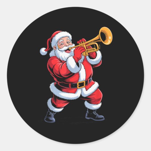 Funny Santa Playing Trumpet Holiday Chrismas Xmas Runder Aufkleber (Vorderseite)
