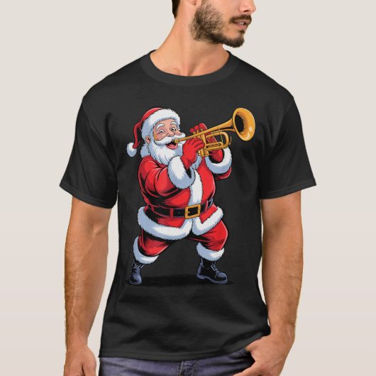 Funny Santa Playing Trumpet Holiday Chrismas Xmas T-Shirt (Vorderseite)