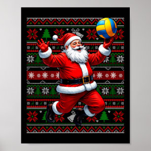 Funny Santa Playing Volleyball Ugly Weihnachten Sw Poster