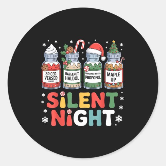 Funny Santa Profol Silent Night Icu Nurses Merry C Runder Aufkleber (Vorderseite)