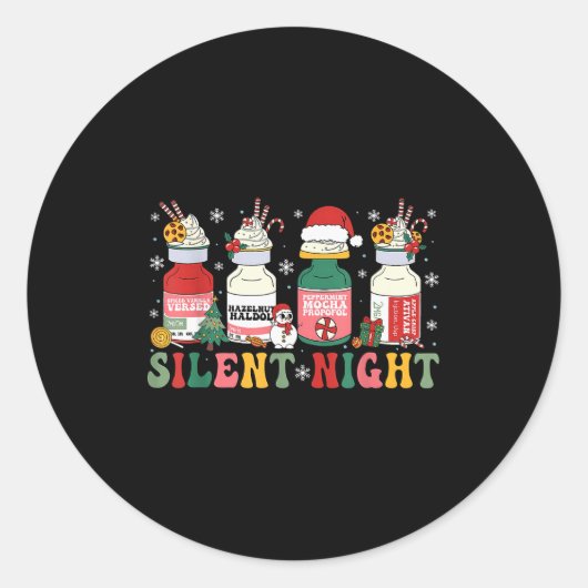 Funny Santa Profol Silent Night Icu Nurses Merry C Runder Aufkleber (Vorderseite)