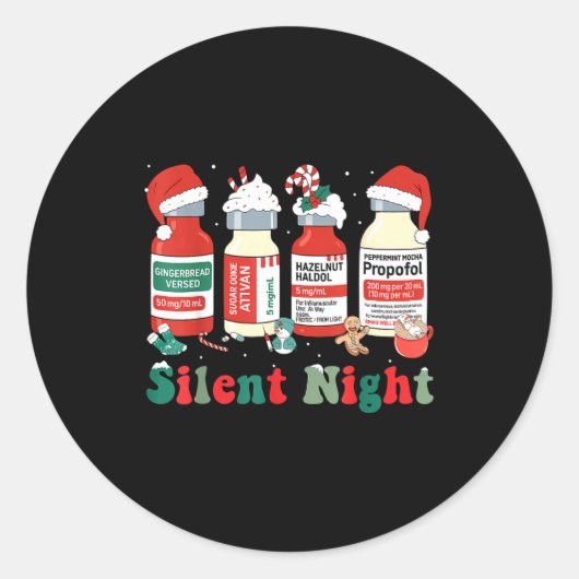 Funny Santa Profol Silent Night Icu Nurses Merry C Runder Aufkleber (Vorderseite)