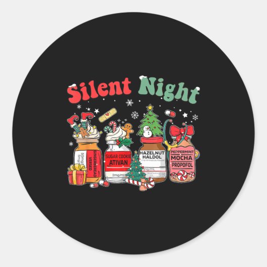 Funny Santa Profol Silent Night Icu Nurses Merry C Runder Aufkleber (Vorderseite)