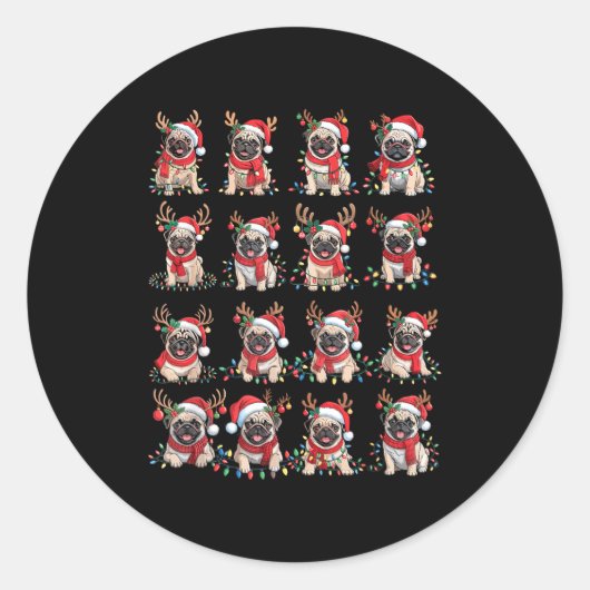 Funny Santa Pugs Christmas Xmas For Women Men Runder Aufkleber (Vorderseite)