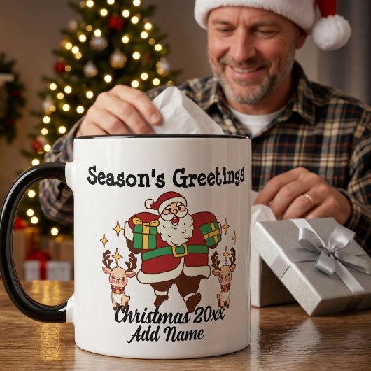 Funny Santa Red & Gold Personalize Tasse