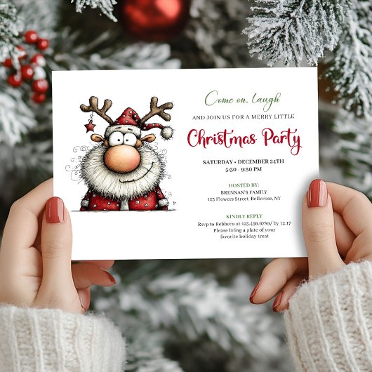 Funny Santa Red Green Cartoon Party Invitation Einladung