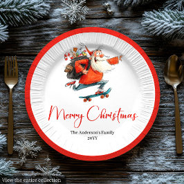 Funny Santa Red Green Holiday Dinner Plates Pappteller