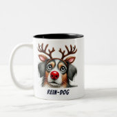 Funny Santa Rein-Dog Zweifarbige Tasse (Links)