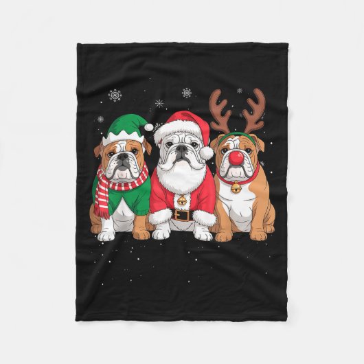 Funny Santa Reindeer English Bulldog Dog Women Men Fleecedecke (Vorderseite)