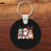 Funny Santa Reindeer English Bulldog Dog Women Men Schlüsselanhänger (Vorderseite)