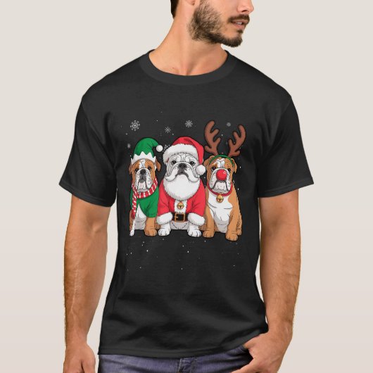 Funny Santa Reindeer English Bulldog Dog Women Men T-Shirt (Vorderseite)