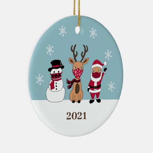 Funny Santa Reindeer Snowman Mask Keramik Ornament (Rechts)