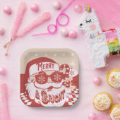 Funny Santa Retro Rosa Weihnachts-Party Pappteller (Party)