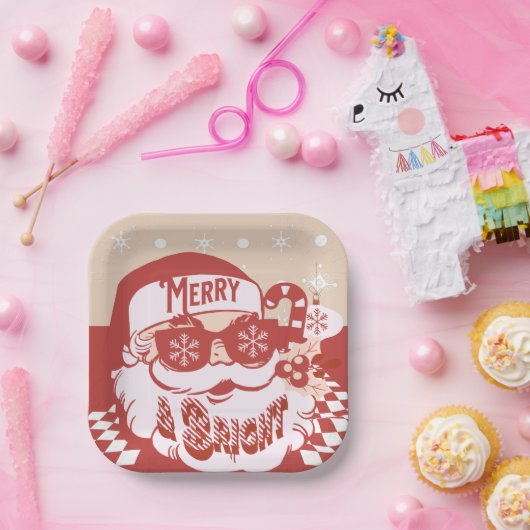 Funny Santa Retro Rosa Weihnachts-Party Pappteller (Party)