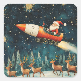 Funny Santa Retro Weihnachtsabend Quadratischer Aufkleber