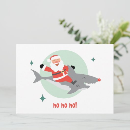Funny Santa Riding A Shark (Stehend Vorderseite)