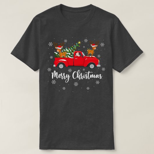 Funny Santa Riding Christmas Tree Truck Deer Chris T-Shirt (Design vorne)