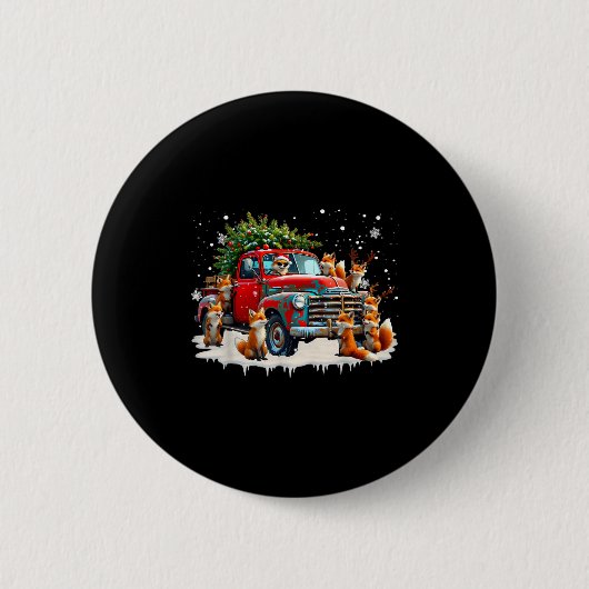 Funny Santa Riding Christmas Tree Truck Fox Christ Button (Vorderseite)