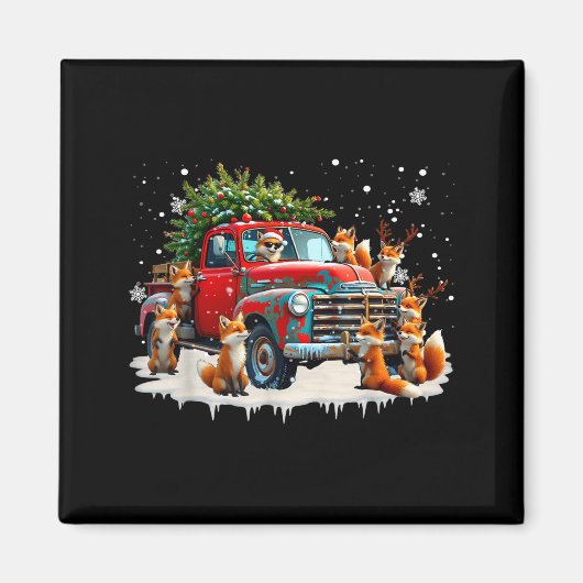 Funny Santa Riding Christmas Tree Truck Fox Christ Magnet (Vorne)