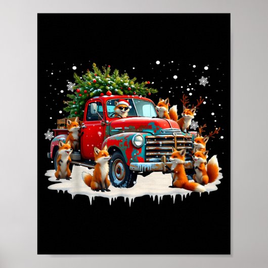 Funny Santa Riding Christmas Tree Truck Fox Christ Poster (Vorne)