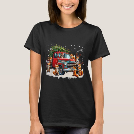 Funny Santa Riding Christmas Tree Truck Fox Christ T-Shirt (Vorderseite)