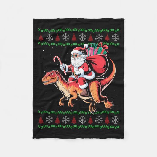Funny Santa Riding Dinosaur Animal Ugly Christmas Fleecedecke (Vorderseite)