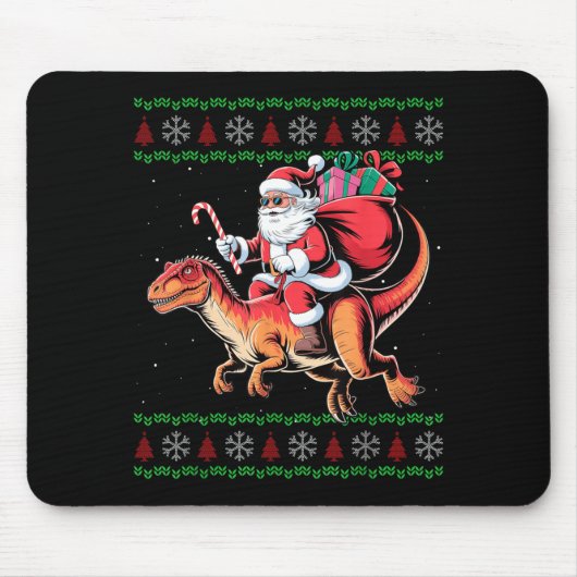 Funny Santa Riding Dinosaur Animal Ugly Christmas Mousepad (Vorne)