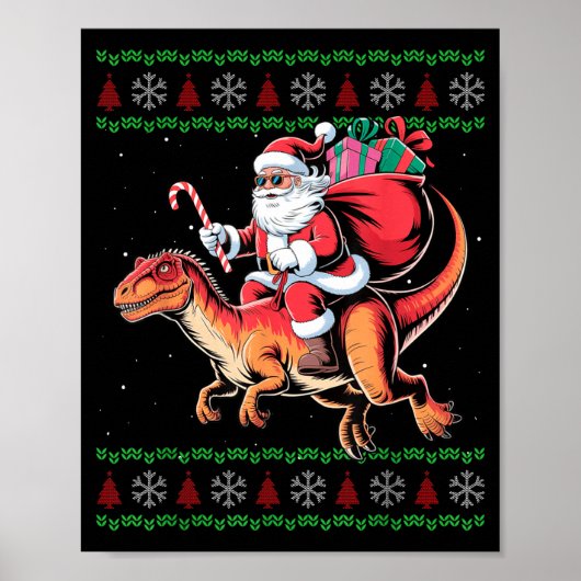 Funny Santa Riding Dinosaur Animal Ugly Christmas Poster (Vorne)