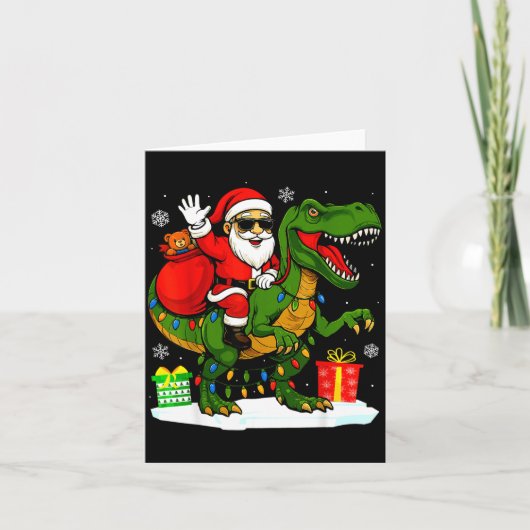 Funny Santa Riding Dinosaur T Rex Christmas Santa Karte (Vorderseite)
