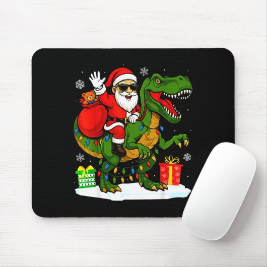 Funny Santa Riding Dinosaur T Rex Christmas Santa Mousepad (Mit Mouse)