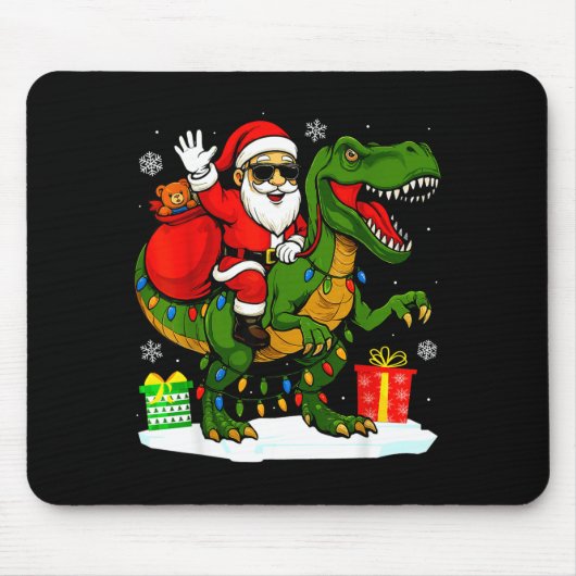 Funny Santa Riding Dinosaur T Rex Christmas Santa Mousepad (Vorne)