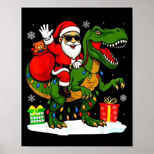 Funny Santa Riding Dinosaur T Rex Christmas Santa Poster (Vorne)