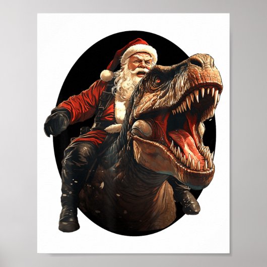 Funny Santa Riding Dinosaur, Vintage Christmas Art Poster (Vorne)