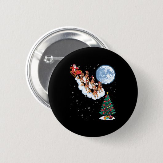 Funny Santa Riding German Shepherd Dog Tree Christ Button (Vorne & Hinten)