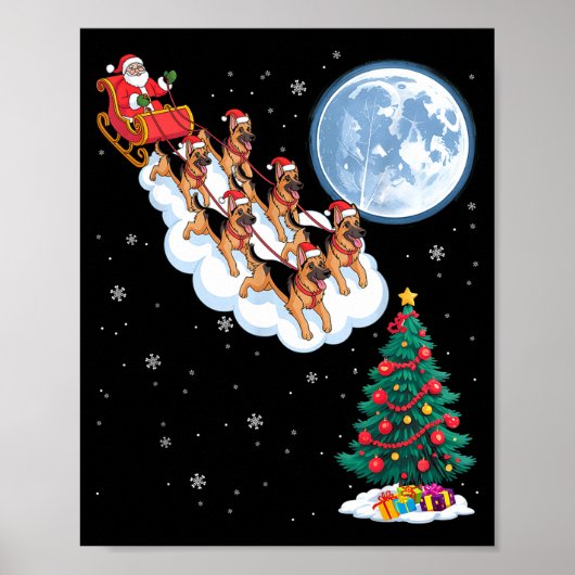 Funny Santa Riding German Shepherd Dog Tree Christ Poster (Vorne)