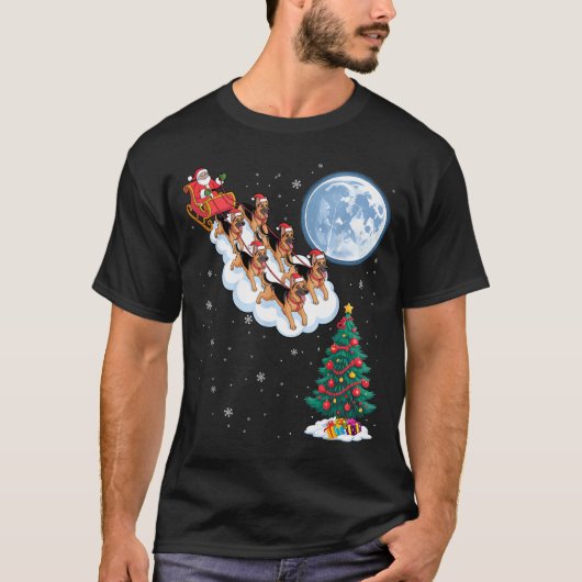 Funny Santa Riding German Shepherd Dog Tree Christ T-Shirt (Vorderseite)