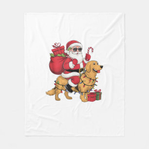 Funny Santa Riding Golden Retriever Dog Weihnachte Fleecedecke